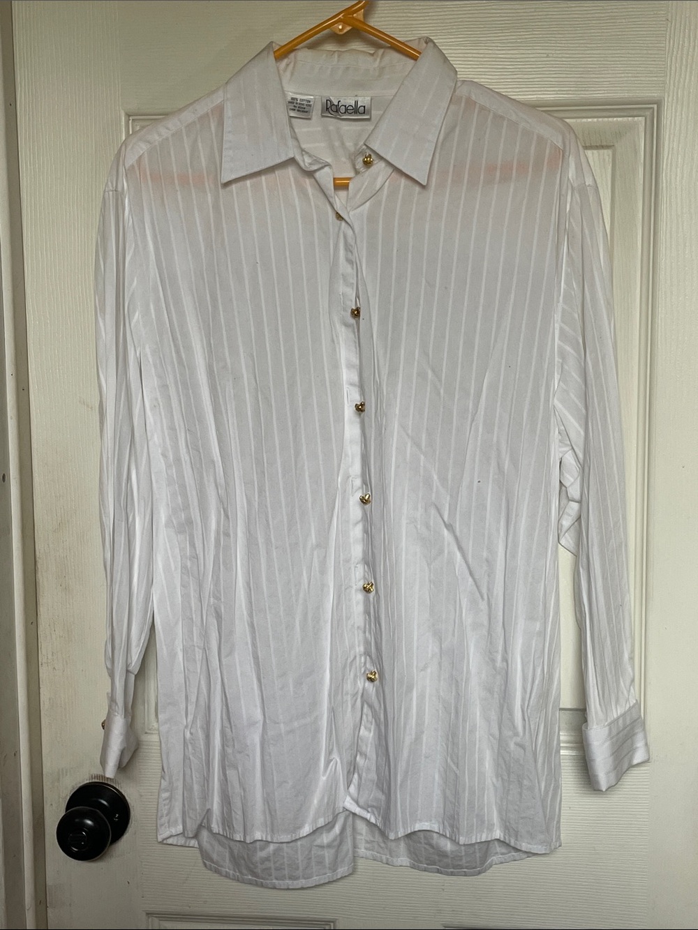 Rafaella White Satin-Stripe Button Front Shirt